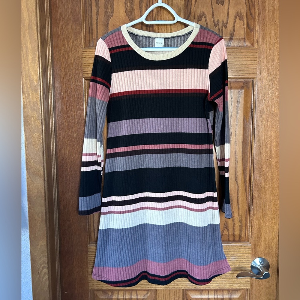 Kaileigh Black and Cream Ribbed Sweater Dress